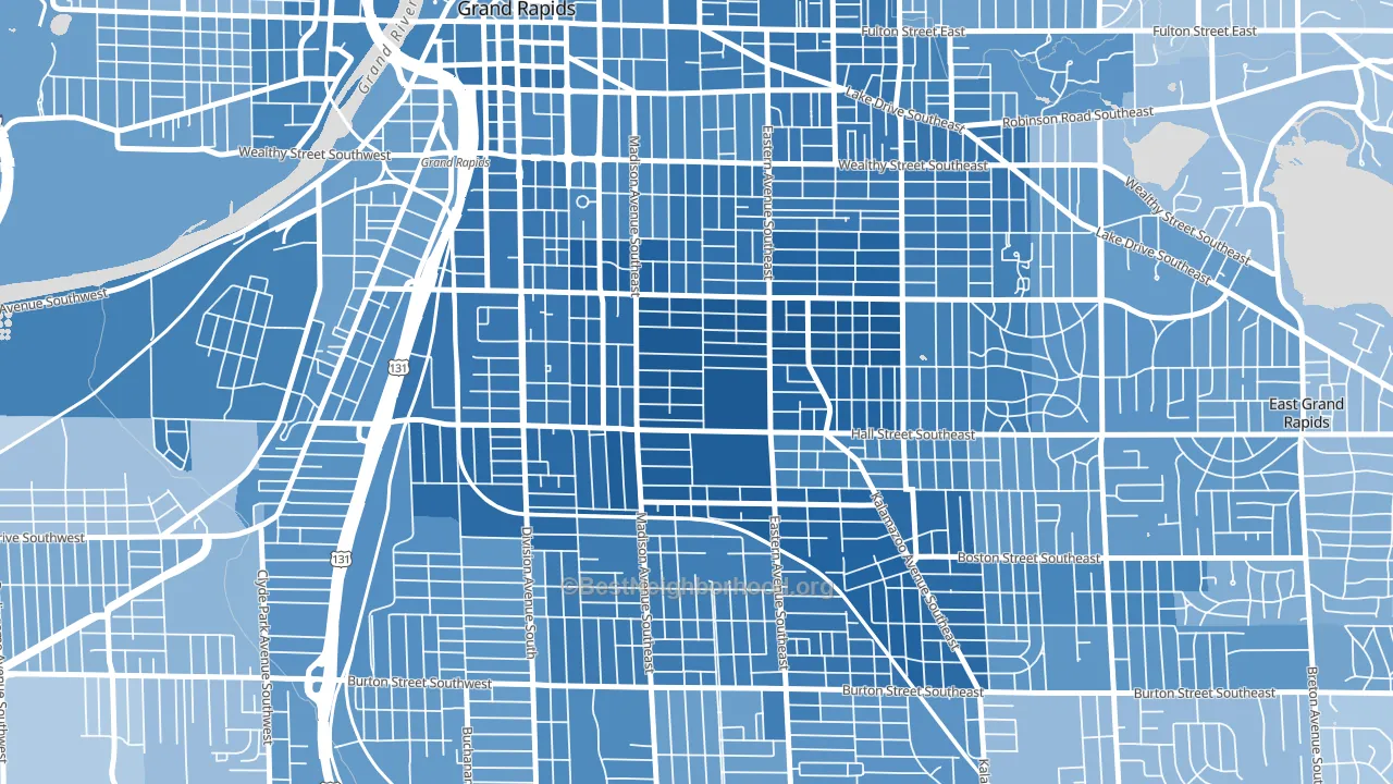 Madison Area, Grand Rapids, MI block-group political-lean map