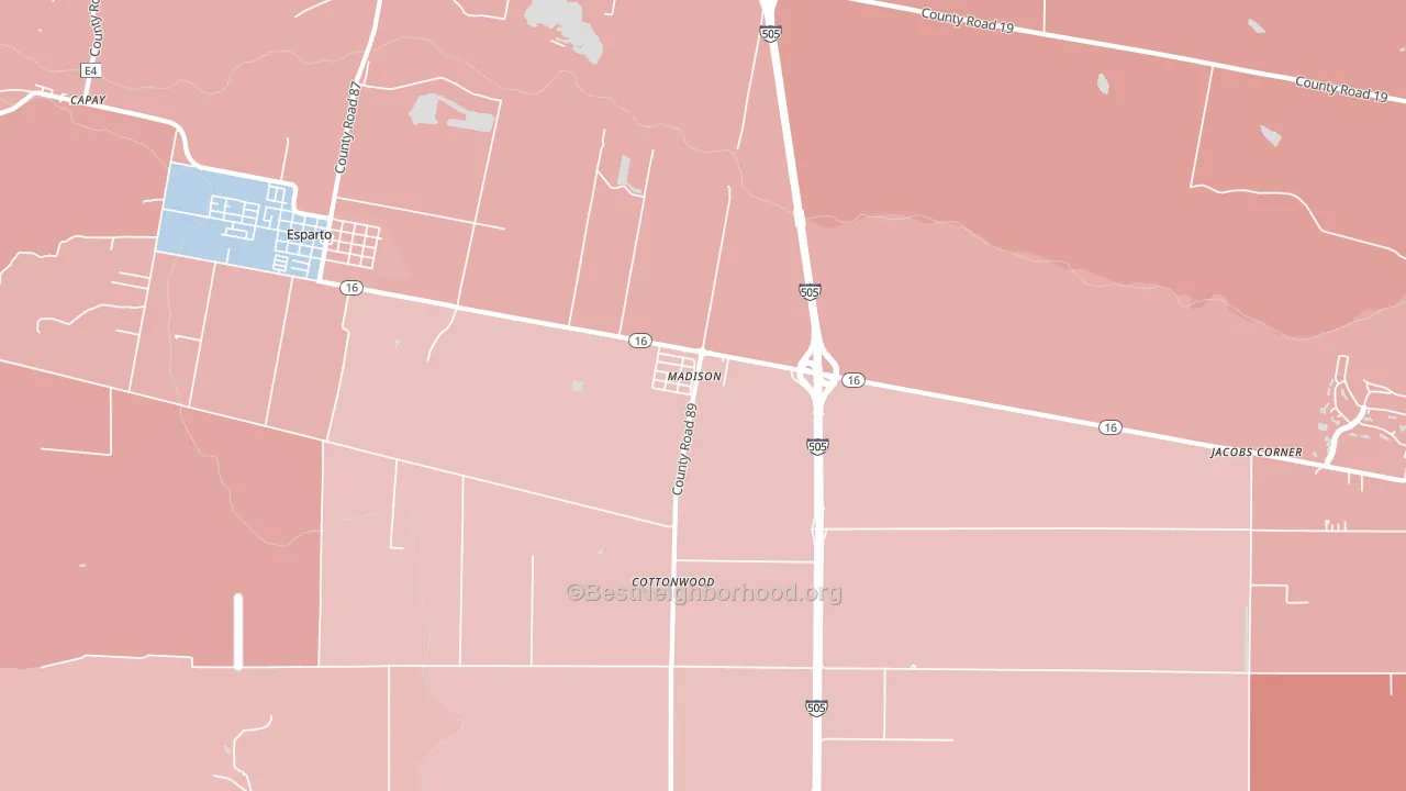 Madison, CA block-group political-lean map