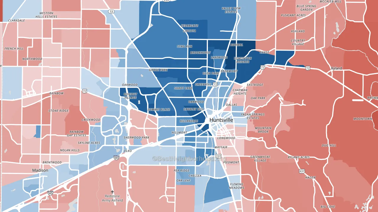 Madison County, AL block-group political-lean map
