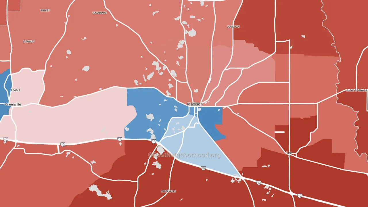 Madison County, FL block-group political-lean map