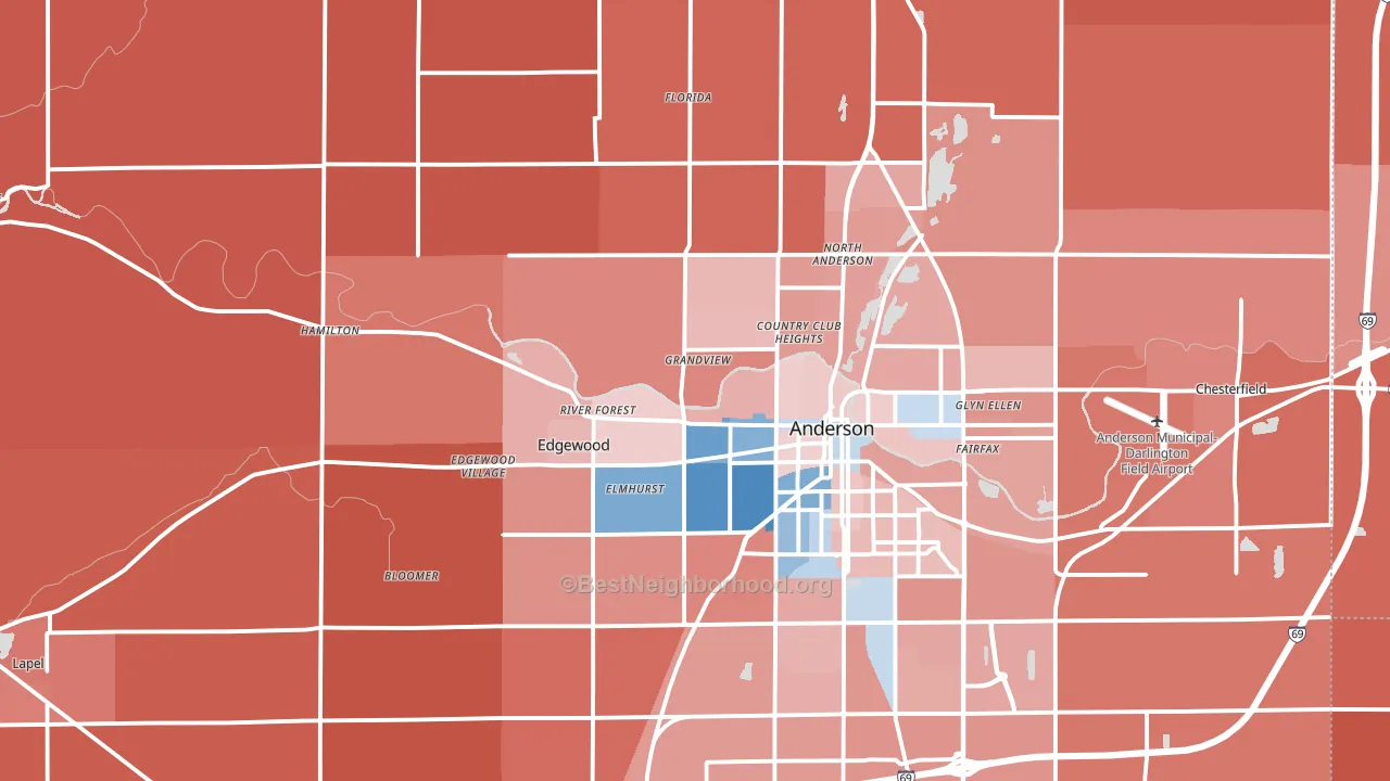 Madison County, IN block-group political-lean map