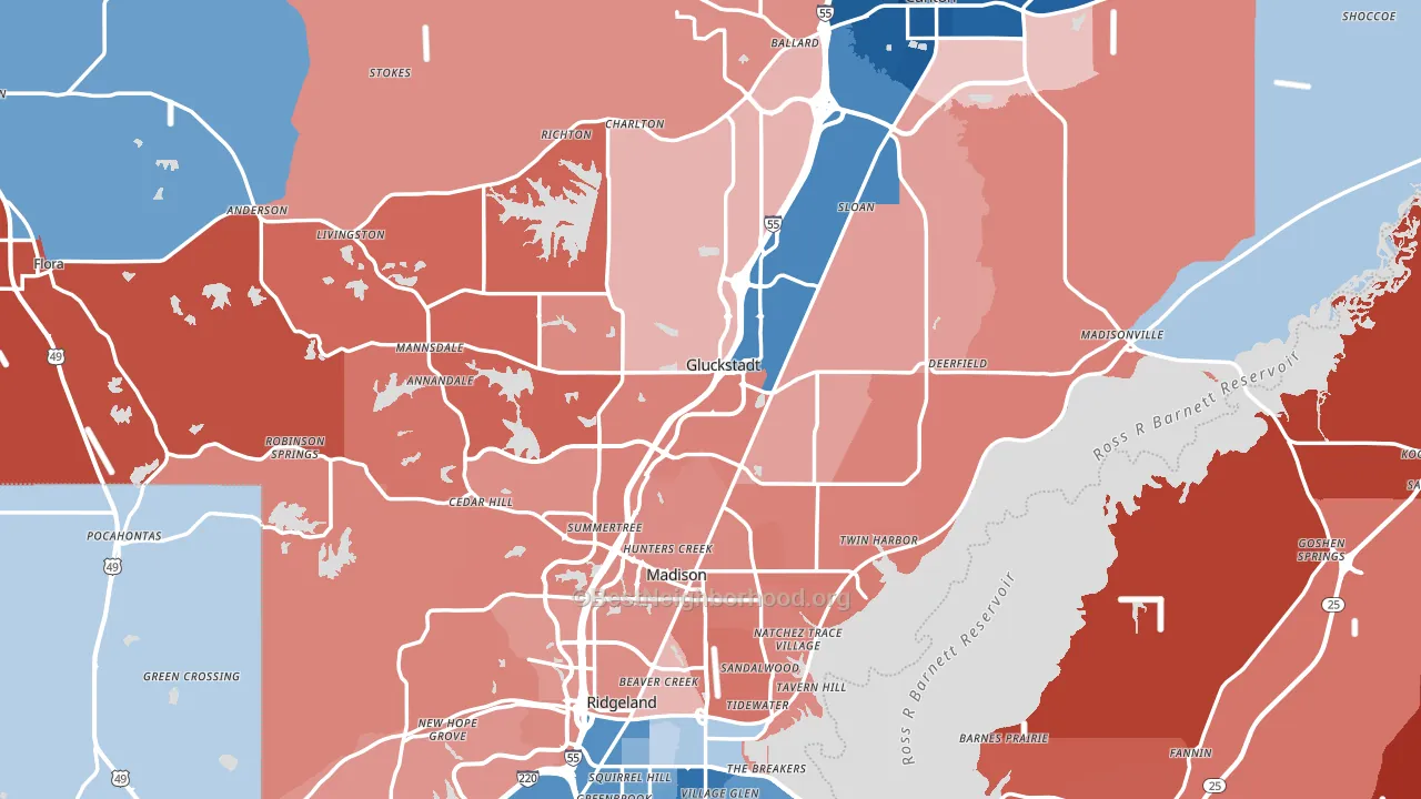 Madison County, MS block-group political-lean map