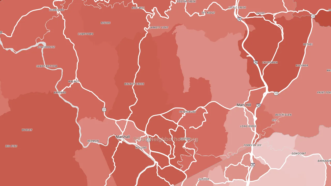 Madison County, NC block-group political-lean map