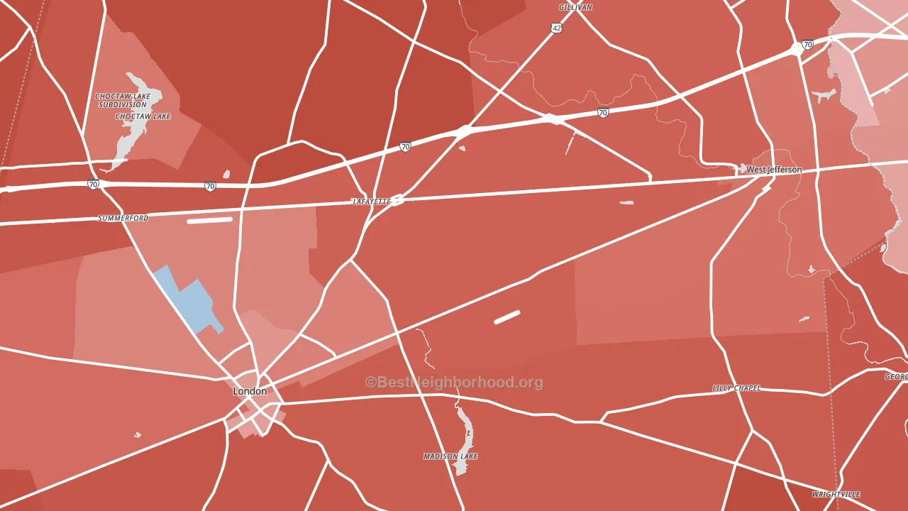 Madison County, OH block-group political-lean map