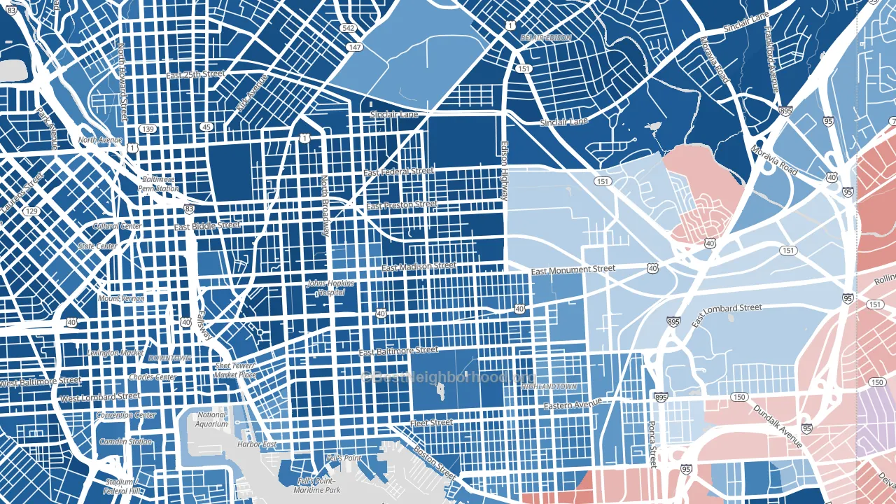 Madison-Eastend, Baltimore, MD block-group political-lean map