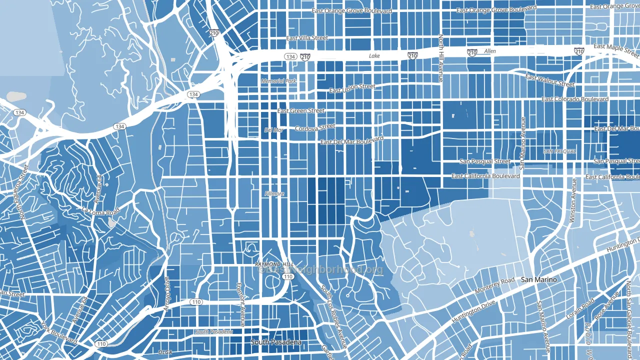 Madison Heights, Pasadena, CA block-group political-lean map
