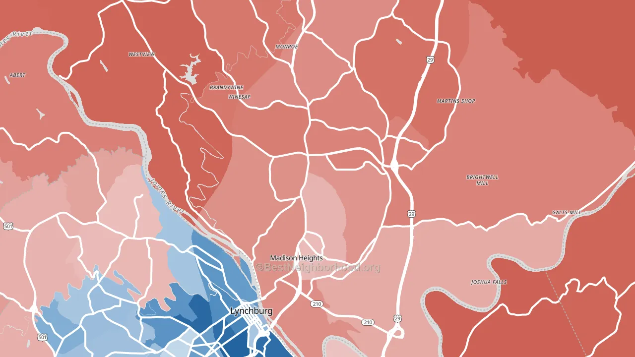 Madison Heights, VA block-group political-lean map