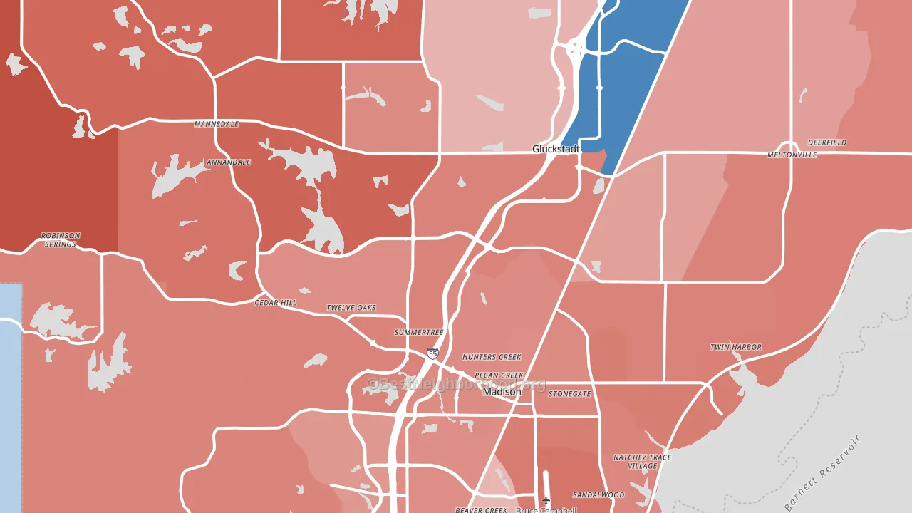 Madison, MS block-group political-lean map