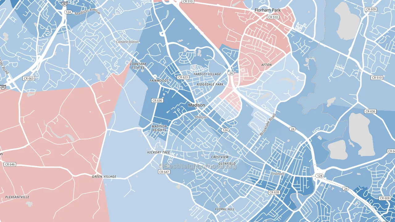 Madison, NJ block-group political-lean map