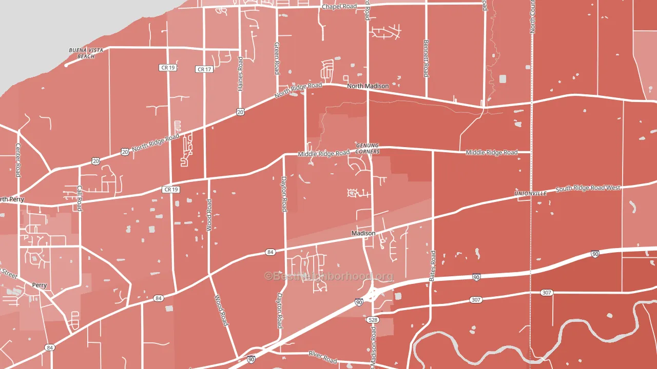 Madison, OH block-group political-lean map