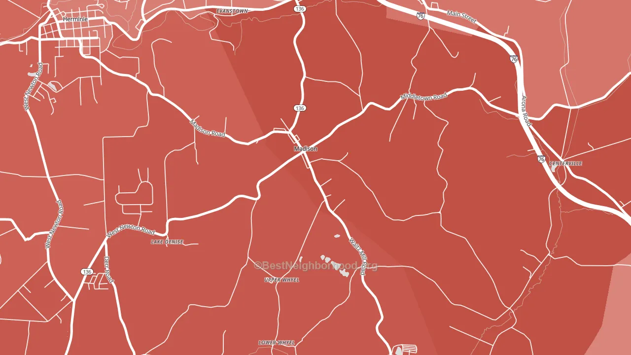 Madison, PA block-group political-lean map