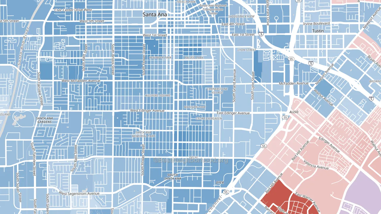 Madison Park, Santa Ana, CA block-group political-lean map