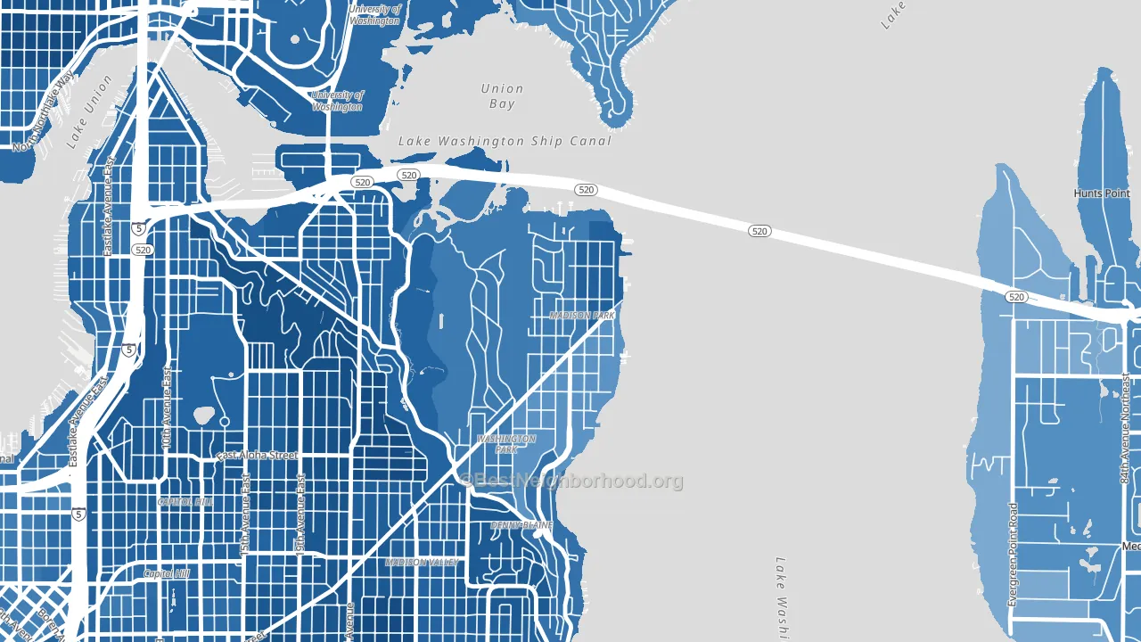 Madison Park, Seattle, WA block-group political-lean map