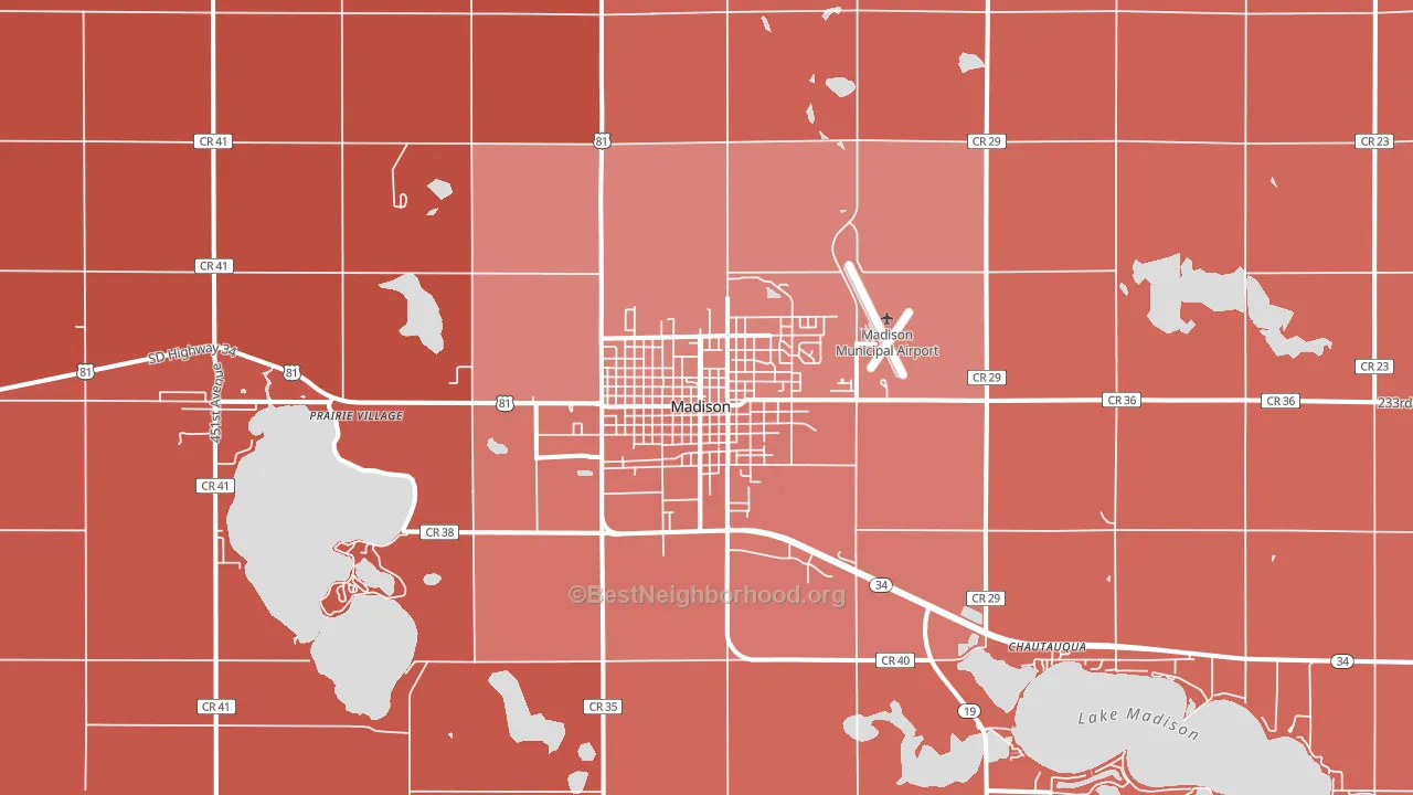 Madison, SD block-group political-lean map