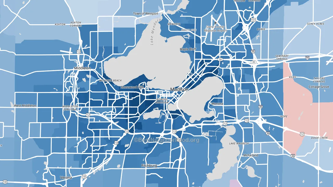 Madison, WI block-group political-lean map