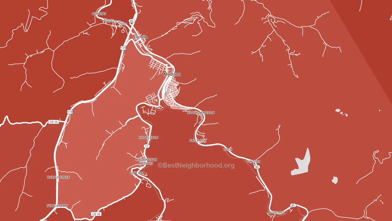 Madison, WV block-group political-lean map