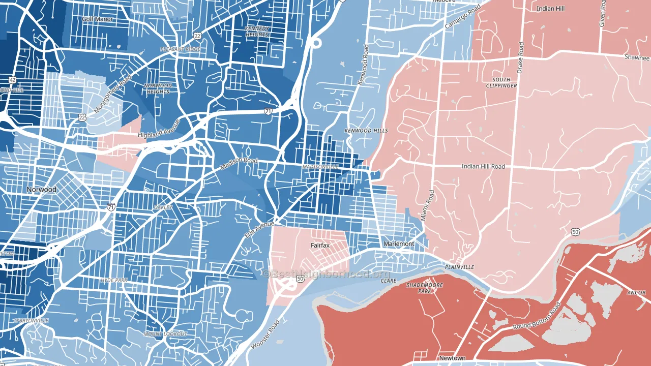 Madisonville, Cincinnati, OH block-group political-lean map