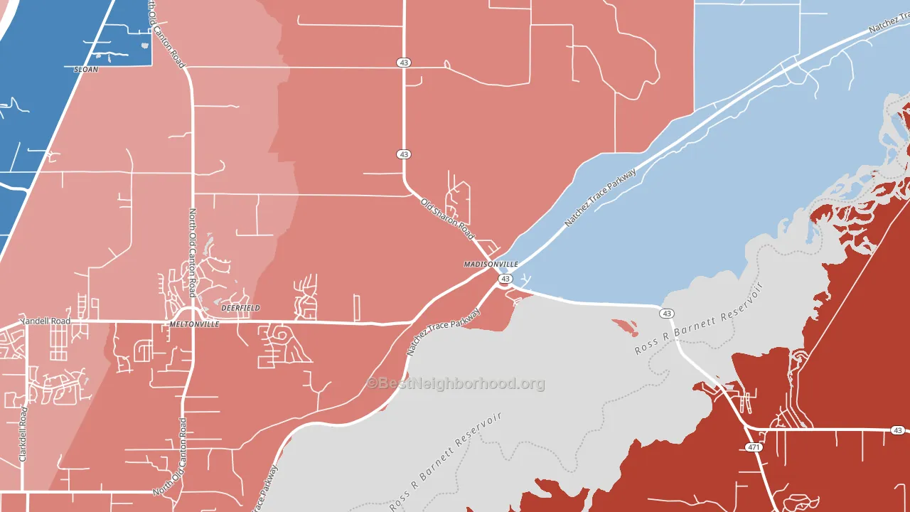 Madisonville, MS block-group political-lean map