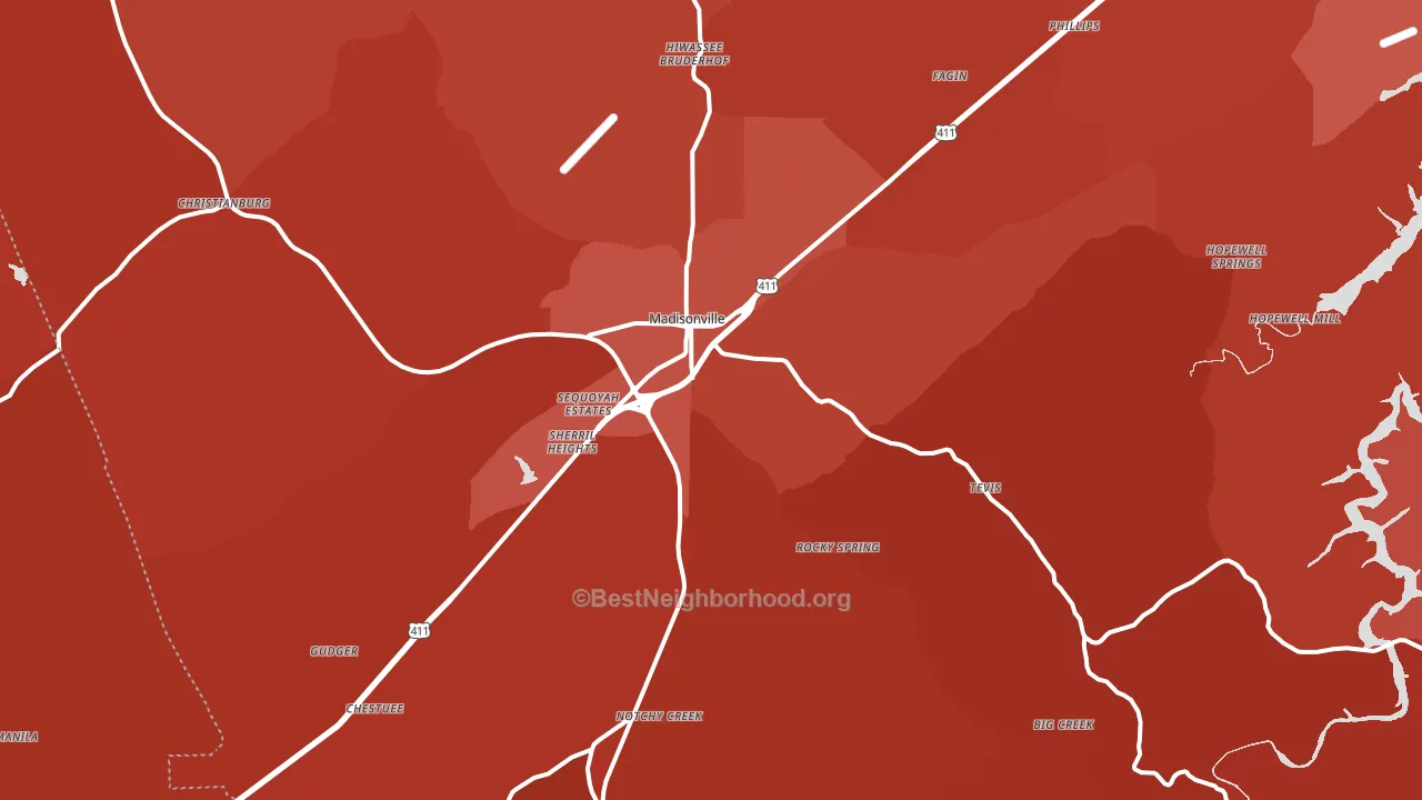 Madisonville, TN block-group political-lean map