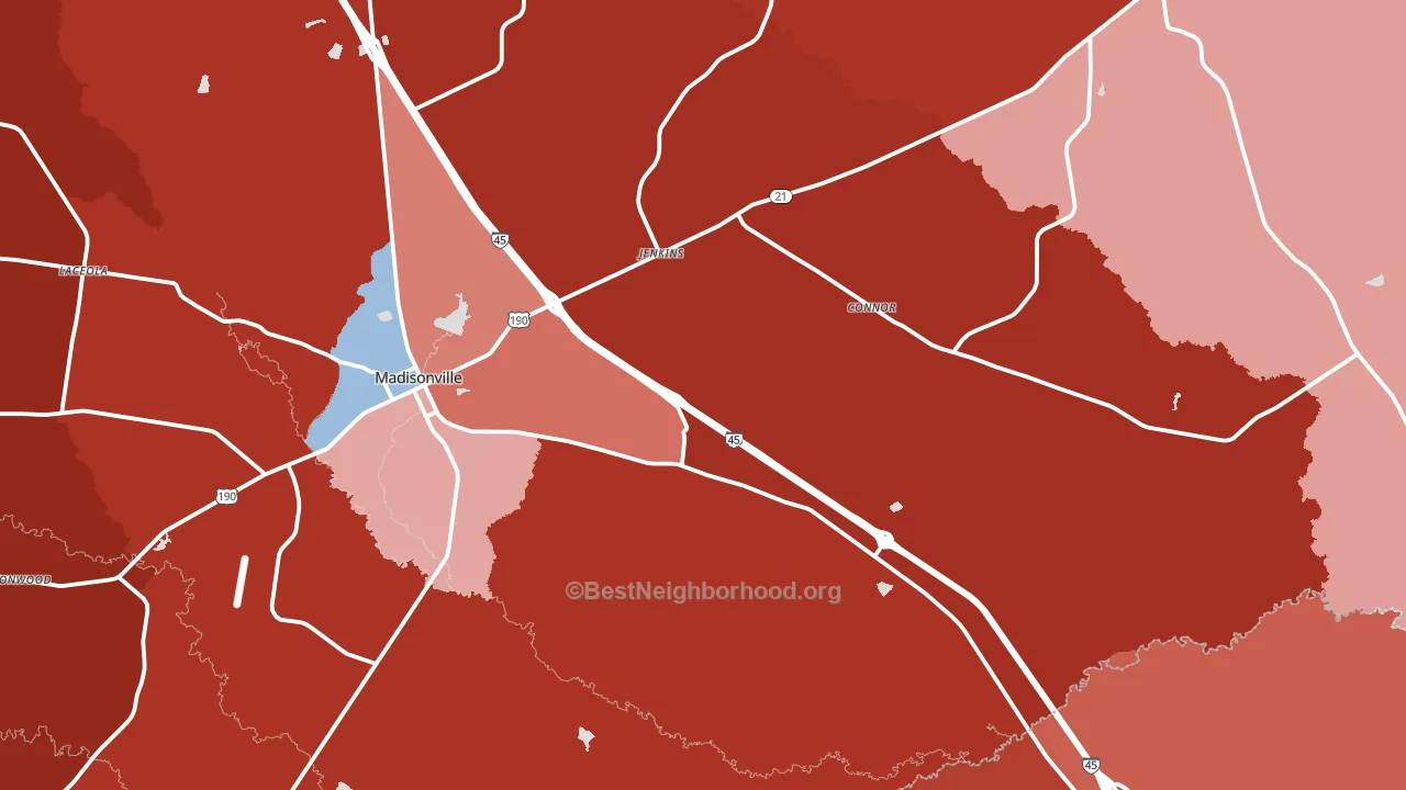 Madisonville, TX block-group political-lean map