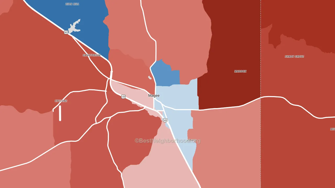 Magee, MS block-group political-lean map
