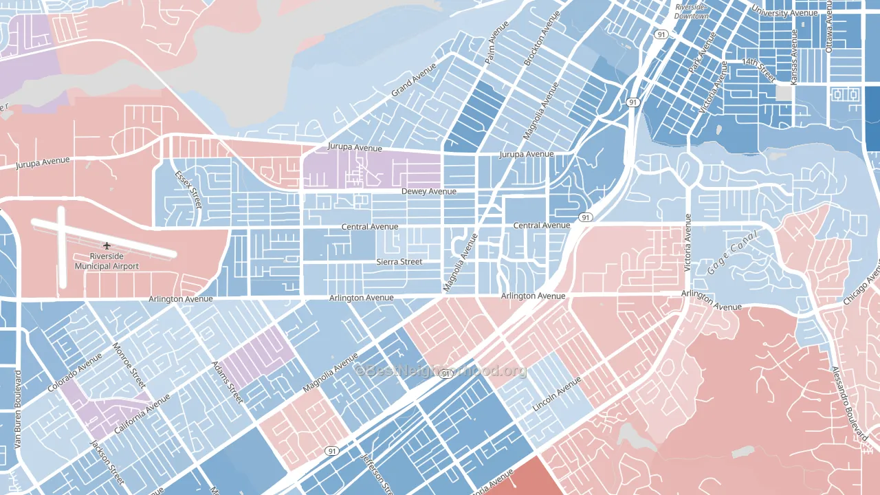 Magnolia Center, Riverside, CA block-group political-lean map