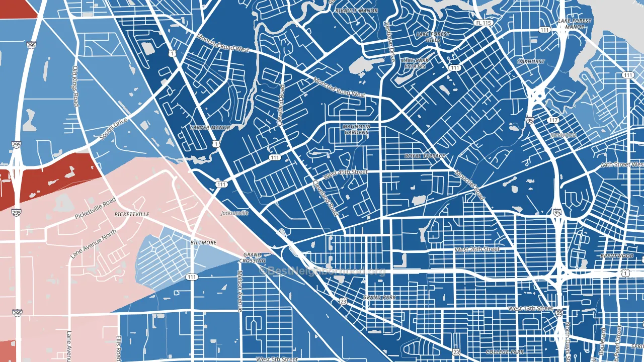 Magnolia Gardens, Jacksonville, FL block-group political-lean map