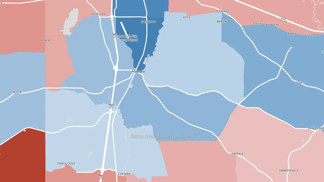 Magnolia, MS block-group political-lean map