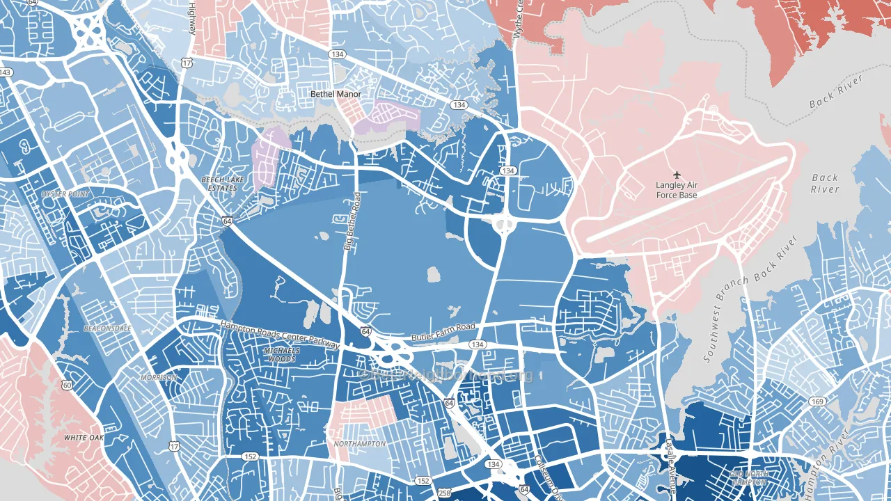 Magruder, Hampton, VA block-group political-lean map