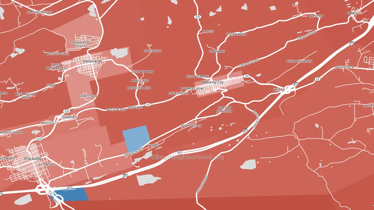 Mahanoy City, PA block-group political-lean map