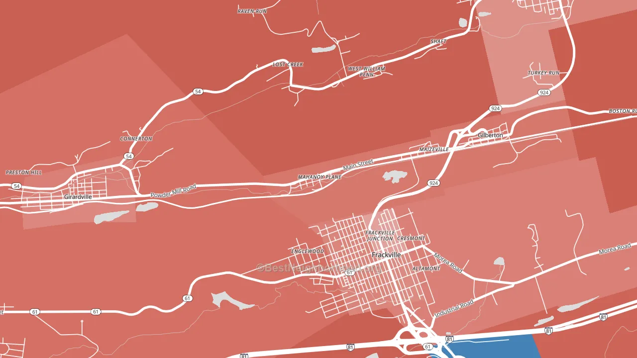 Mahanoy Plane, PA block-group political-lean map