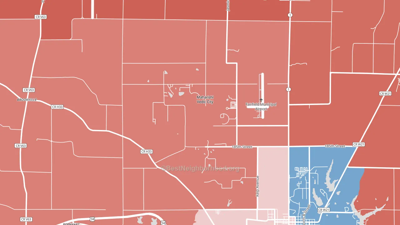 Maharishi Vedic City, IA block-group political-lean map