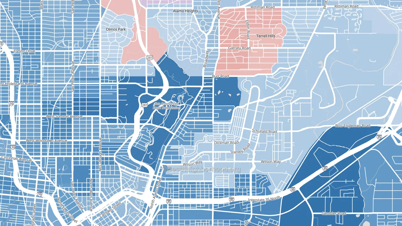 Mahncke Park, San Antonio, TX block-group political-lean map
