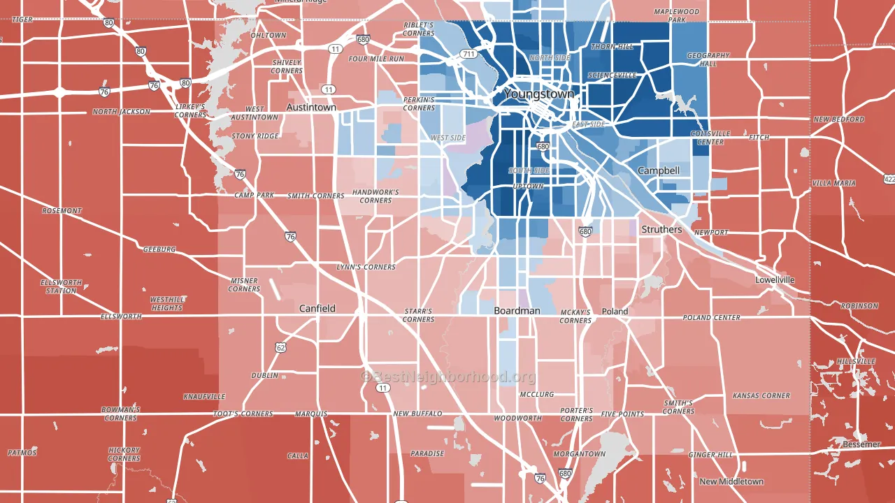 Mahoning County, OH block-group political-lean map