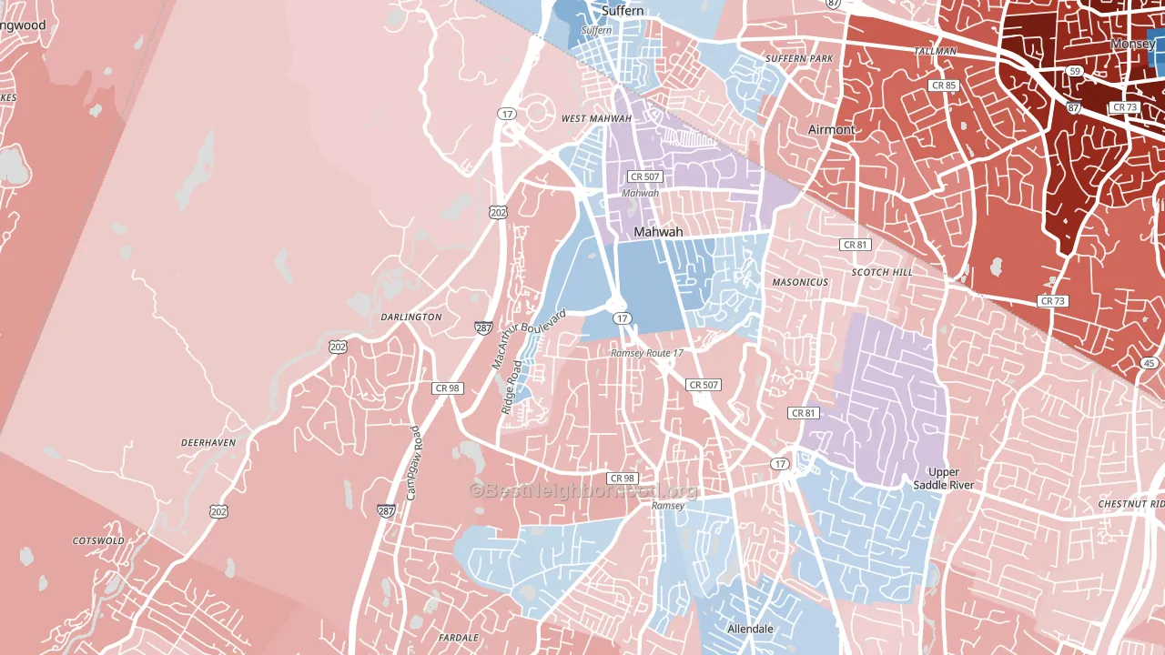Mahwah, NJ block-group political-lean map