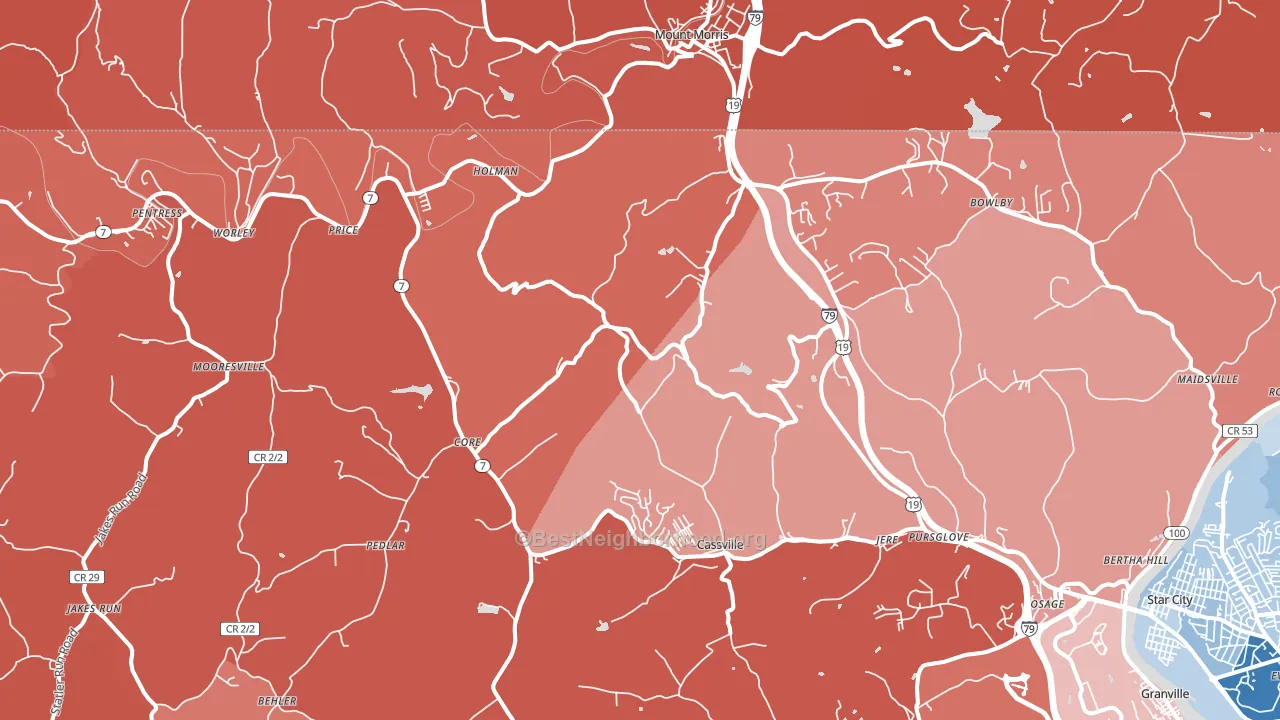 Maidsville, WV block-group political-lean map