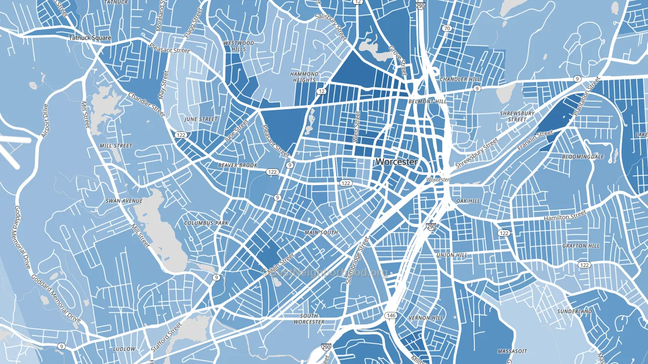 Main Middle, Worcester, MA block-group political-lean map