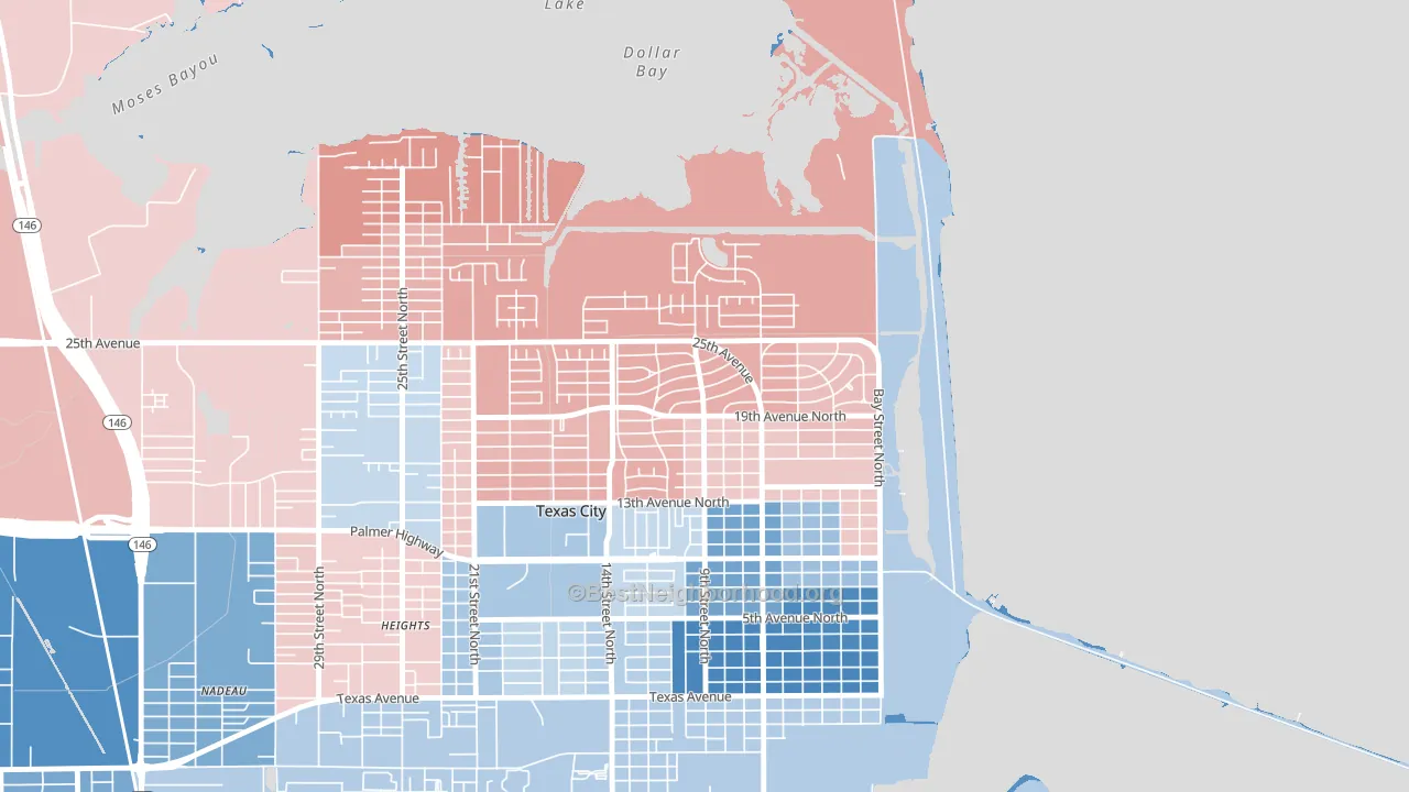 Mainland Park, Texas City, TX block-group political-lean map