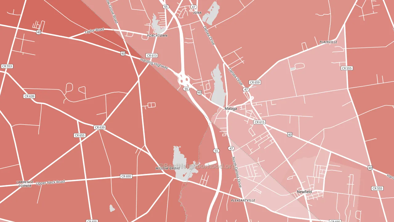 Malaga, NJ block-group political-lean map