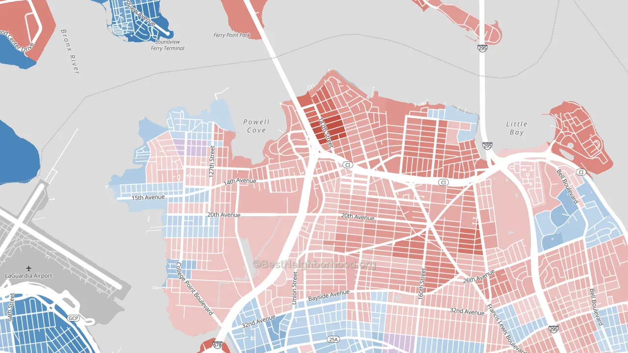 Malba, Queens, NY block-group political-lean map