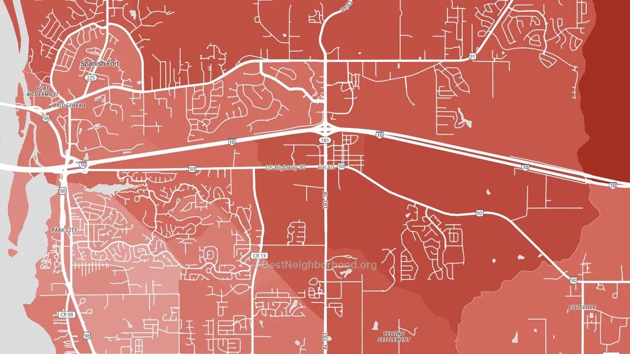 Malbis, AL block-group political-lean map