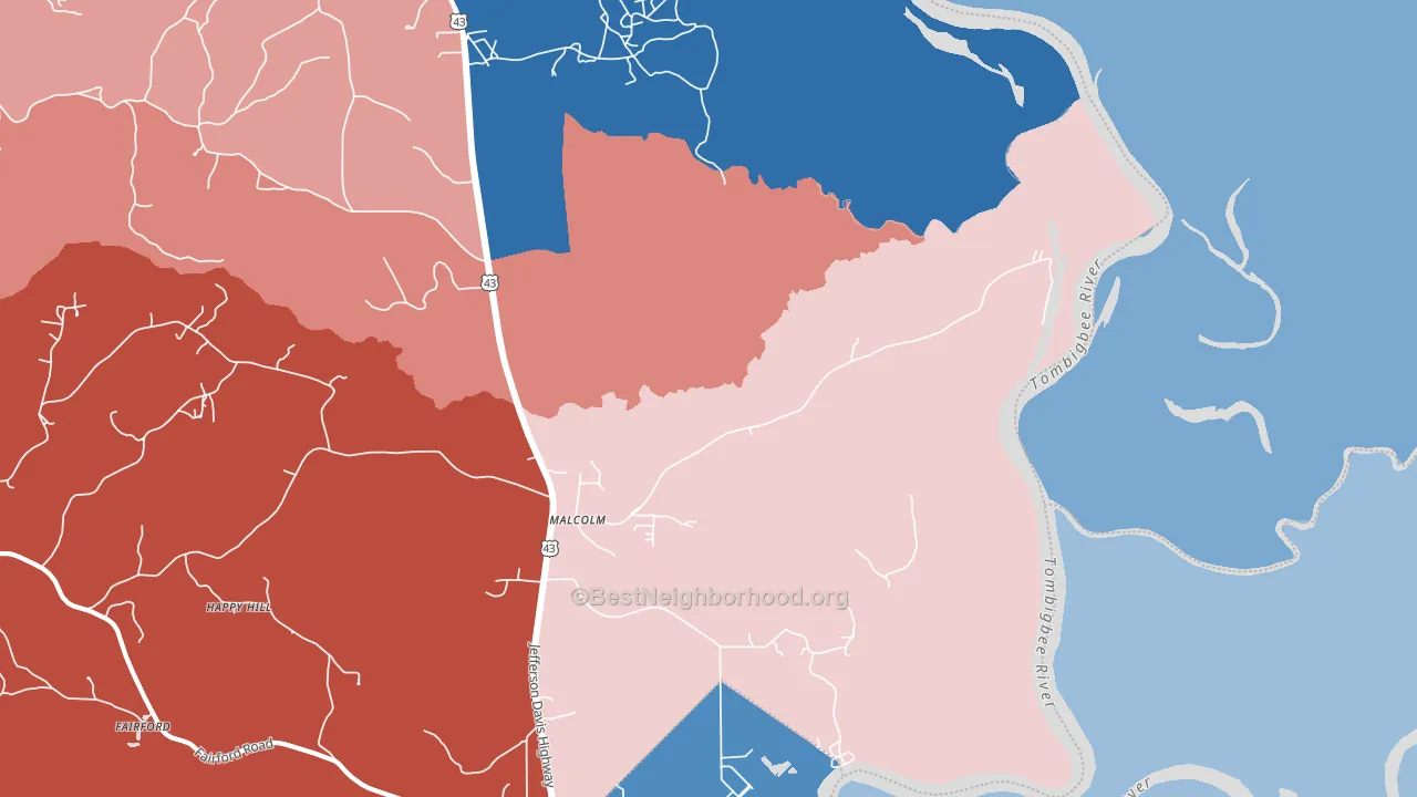 Malcolm, AL block-group political-lean map