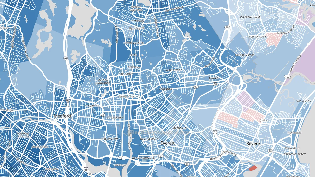 Malden, MA block-group political-lean map