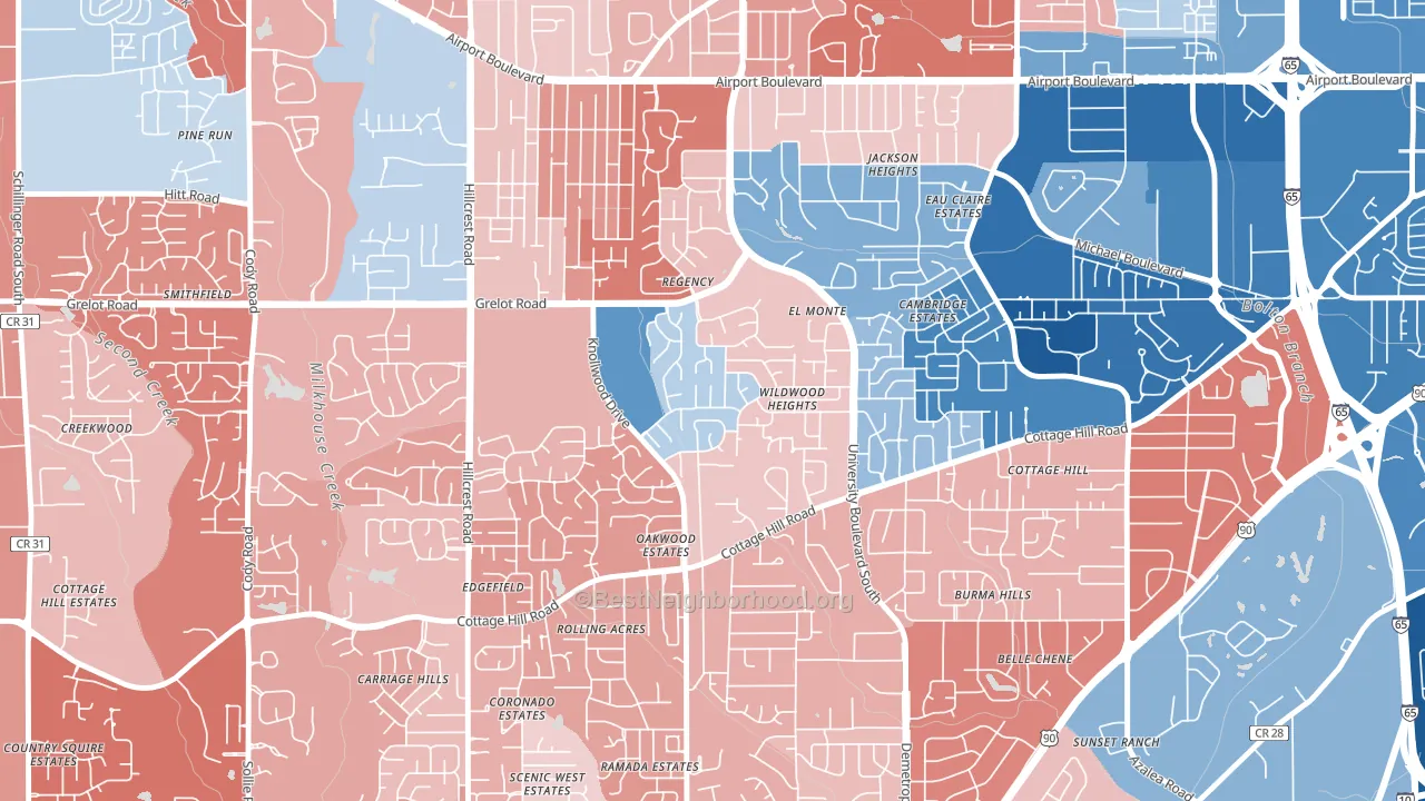 Malibar Heights, Mobile, AL block-group political-lean map