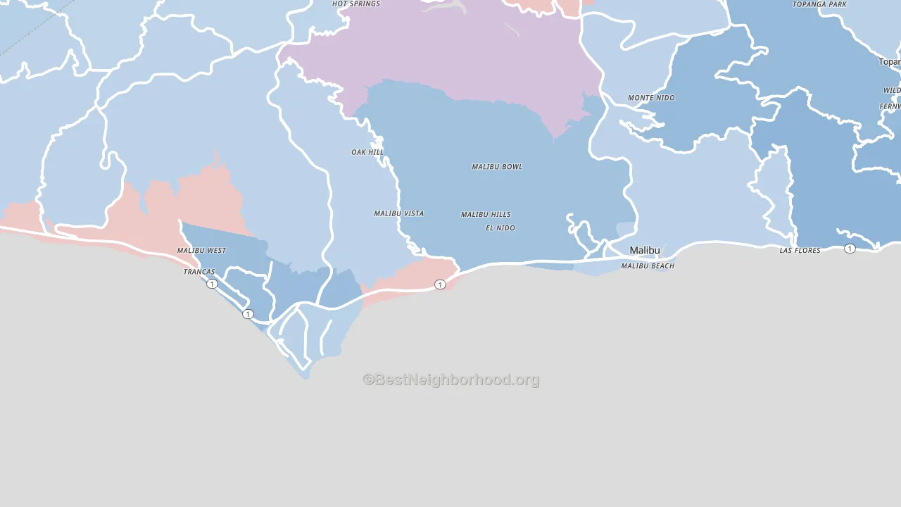Malibu, CA block-group political-lean map