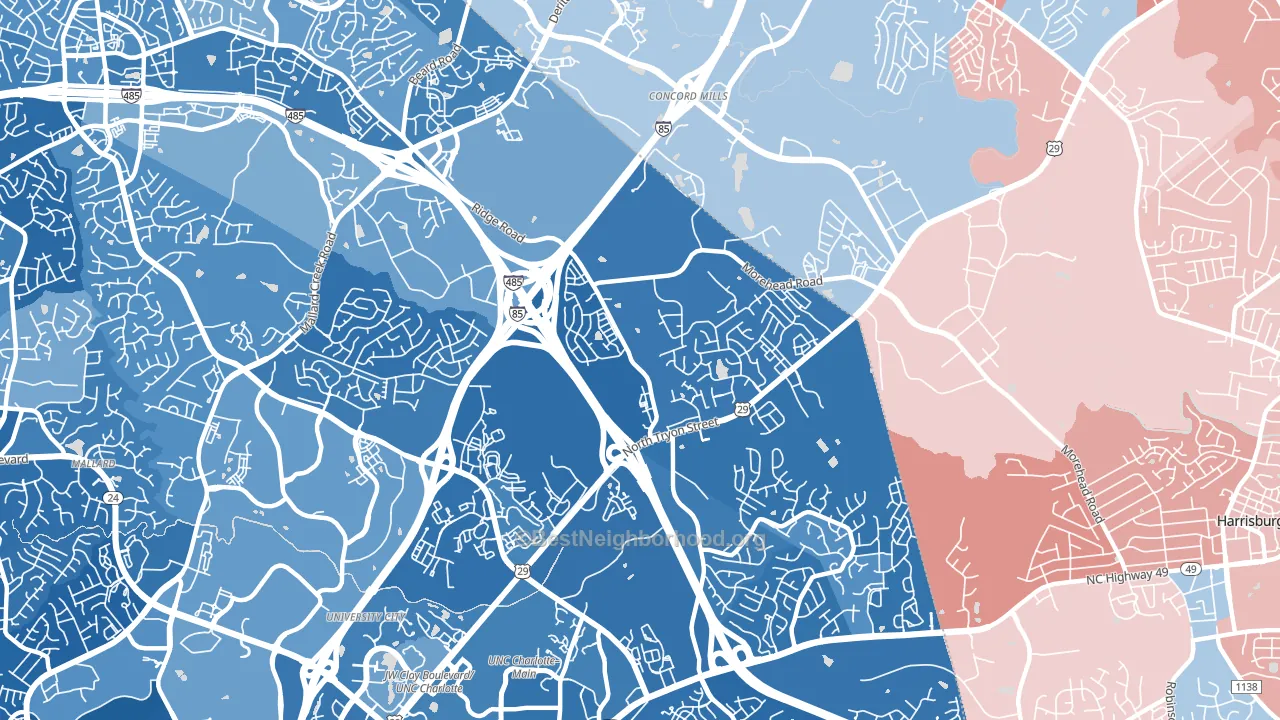 Mallard Creek-Withrow Downs, Charlotte, NC block-group political-lean map