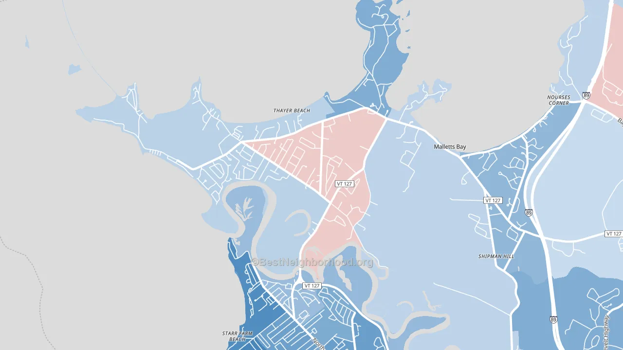 Malletts Bay, Colchester, VT block-group political-lean map