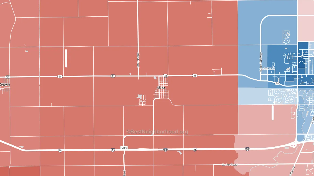 Malta, IL block-group political-lean map