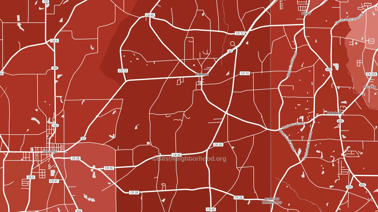 Malvern, AL block-group political-lean map