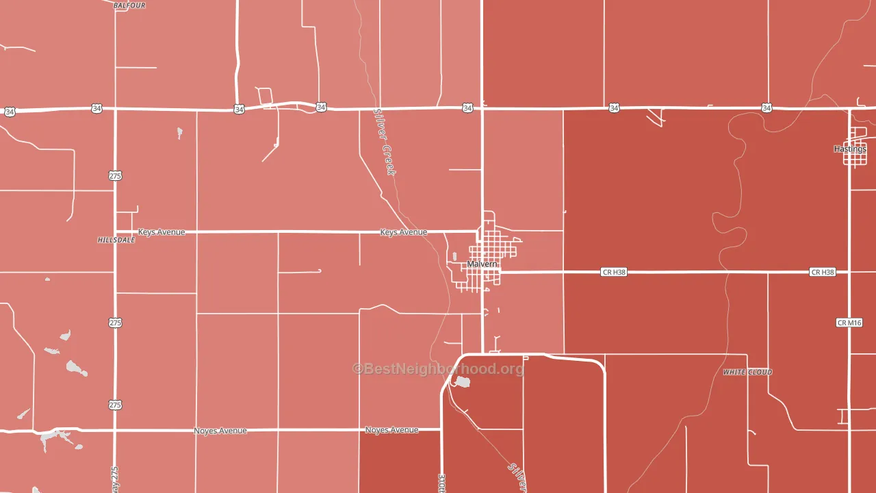 Malvern, IA block-group political-lean map